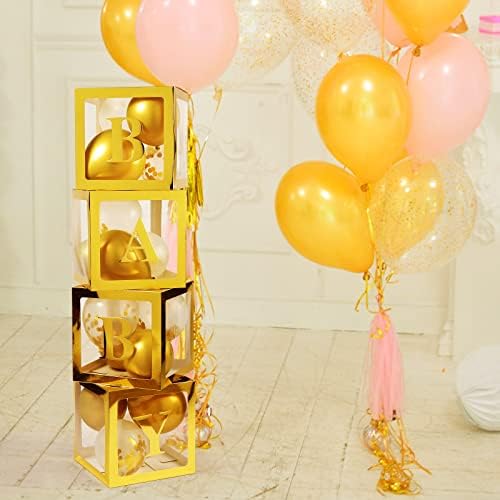 Voircoloria Baby Boxes with Letters, Gold, 4 Transparent Balloon Boxes - Image 4