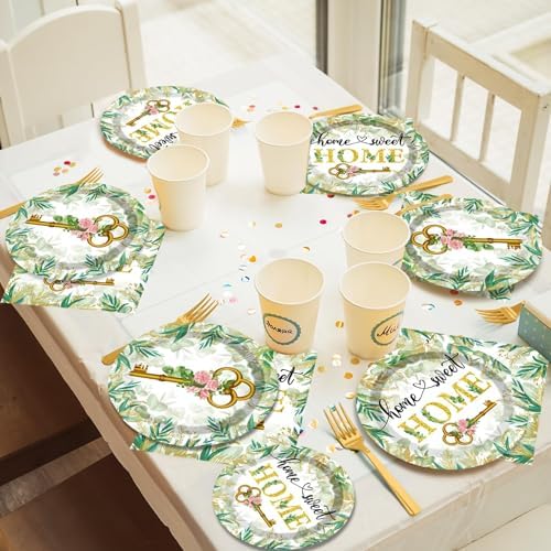 50 Guests House Warming Party Supplies Decoration Housewarming Party Plates and Napkins Forks Sweet Home Tableware Decor Rustic Floral Paper Disposable Plates for New House Wedding Supplies 200PCS - Image 5