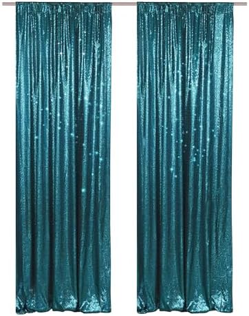 PartyDelight Teal Sequin Backdrop Curtains 2x8ft 2 Panels by PartyDelight