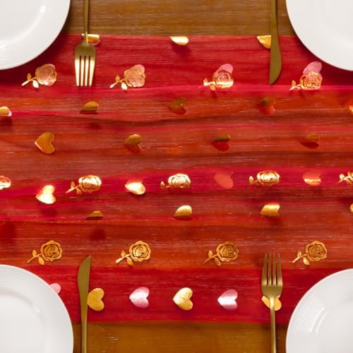Gold Gauze Table Runner Red Heart Sheer Romantic Wedding Party Table Decor - Image 5