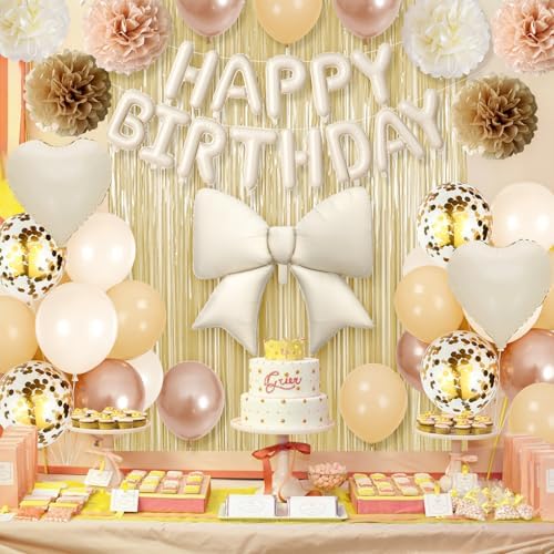 White Gold Birthday Decorations for Girls Women, Happy Birthday Balloons - Image 3