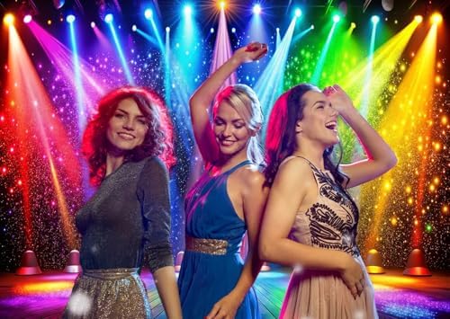 10x8ft Fabric Disco Rainbow Stage 70s 80s 90s Backdrop Vintage Lights Photography Background Rock Music Club Neon Glow Party Decorations Photo Banner 312 - Image 4