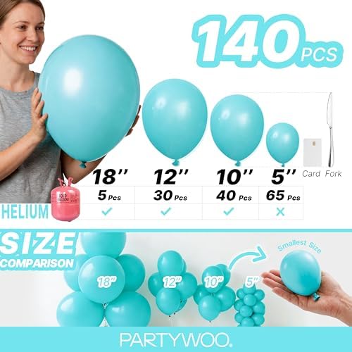 PartyWoo Teal Balloons 140pcs Turquoise Dark Teal Different Sizes - Image 6