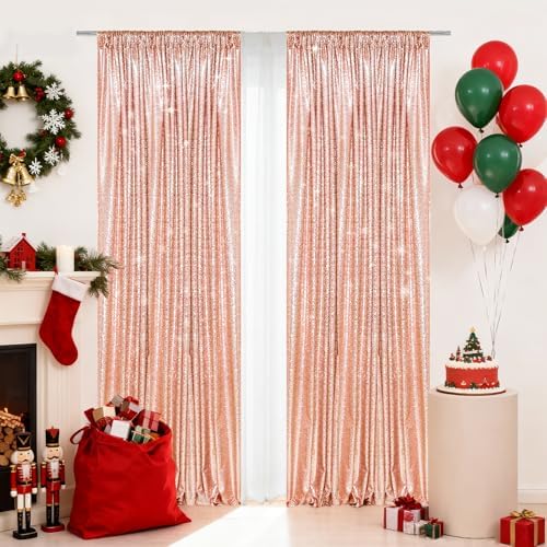 PartyDelight Rose Gold Sequin Backdrop Curtains 2x8ft 2 Panels - Image 4