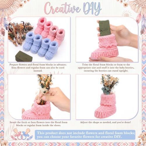 Tranqun 4 Sets Baby Booties Centerpiece No Floral DIY,Classic,Pink,Blue - Image 3