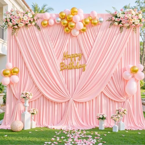 4 Panels Blush Pink Backdrop Curtain for Parties Baby Shower Wrinkle Free Pink Photo Curtains Backdrop Drapes Fabric Decoration for Wedding Birthday Party 20ft(W) x 10ft(H) - Image 2