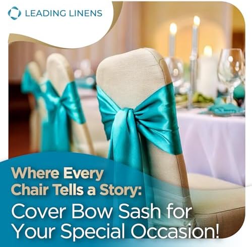 Leading Linens 150 pcs Turquoise 108"x8" Satin Bow Sash Chair Cover Decor - Image 4