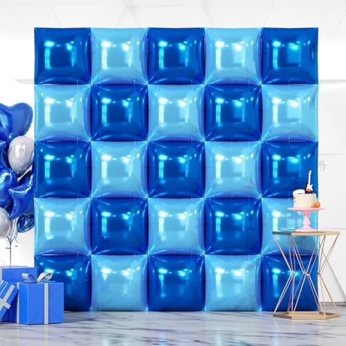 NISOCY 25PCS Blue and Pearl Blue Square Foil Balloons Wall Backdrop by NISOCY