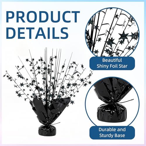 24 Pack Black Metallic Foil Spray Centerpiece Star Table Decoration Burst Table Centerpieces for Birthday New Year Wedding Anniversary Graduation Party Supply (Black) - Image 4