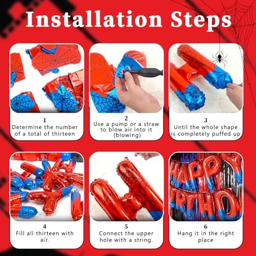Spider Theme Happy Birthday Letter Balloons Banner, Red and Blue, Party Decoration - Image 5