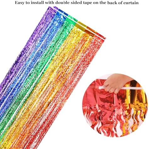 4 Pack Wavy Rainbow Foil Fringe Curtains - Colorful Party Decorations 3.3x6.6ft Tinsel Metallic Streamers Holiday Photo Booth Props Backdrop for Birthday Wedding Engagement - Image 4