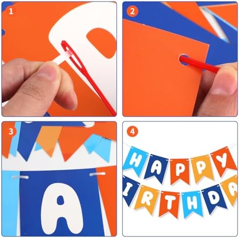 Blue Orange Happy Birthday Banner Hanging Sign Circle Dot Triangle Bunting - Image 6