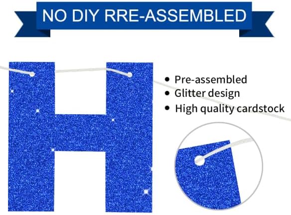 BEISHIDA Pre-Strung Glitter Blue Happy Birthday Banner Party Sign Decor - Image 3