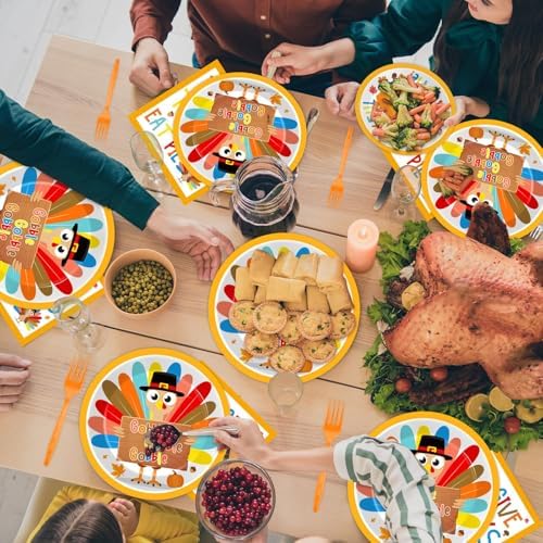 96Pcs Thanksgiving Party Plates and Napkins for Turkey Party Supplies Gobble Give Thanks Pie Disposable Tableware Set for Kids 24 Guests Dessert Dinnerware Autumn Party Decorations - Image 5