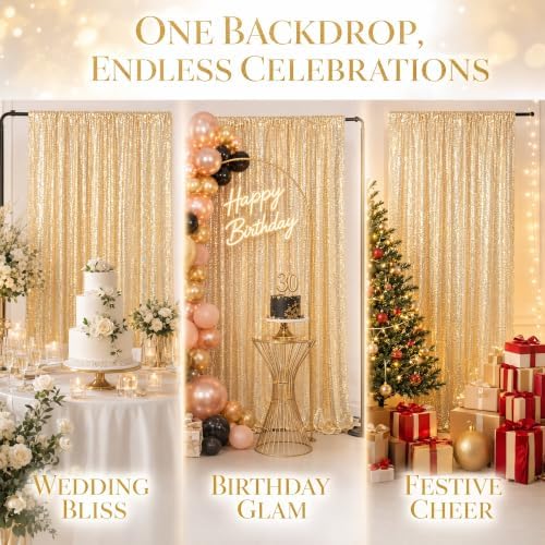 ShinyBeauty Light Gold Sequin Backdrop 2 Panels 7x7ft Christmas Backdrop - Image 6