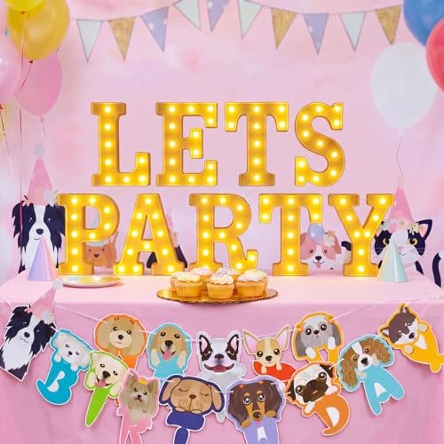 Honoson 9 Pcs Dog Cat Birthday Party Decorations LED Lets Pawty Sign - Image 4