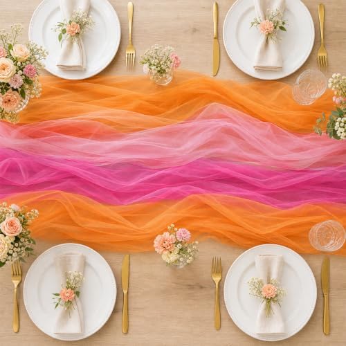 4 Pcs Pink and Orange Sheer Table Runner for Party Decorations - Image 4