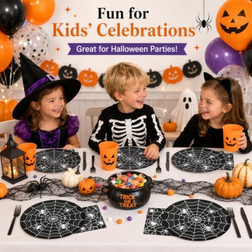 Halloween Plates and Napkins Set, 50-Piece Spider Web Party Set - Image 5