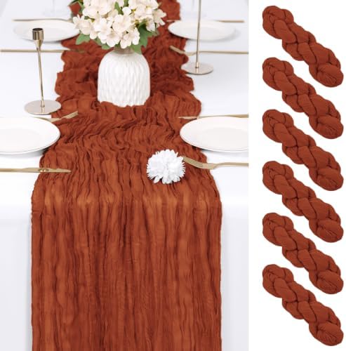 6 Pack Terracotta Cheesecloth Table Runner 17x108 Inch Semi Sheer Boho Gauze Cheese Cloth Fabric Table Runners Table Decor for Wedding Party Baby Shower Birthday Home Decor Garden Farmhouse by Unknown