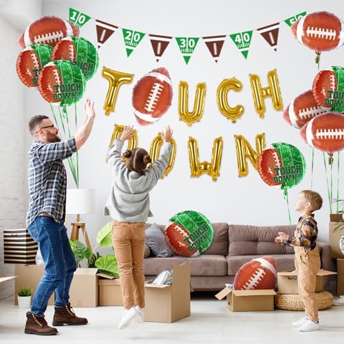 Football Party Supplies Kit - Touchdown Letter Balloon, Goal Post & Football Shaped Foil Balloons, Round 'Touchdown!' Foil Balloons, and Banner for Birthday, Game day, Tailgate Party Decorations - Image 5