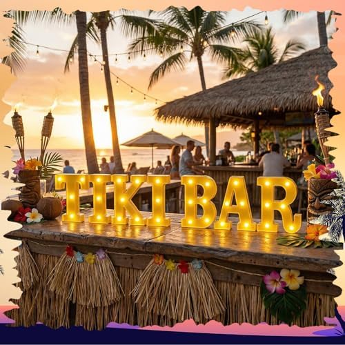 Honoson 7 Pcs Hawaiian Luau Tiki Party Decoration Tiki Bar LED Light Sign - Image 4