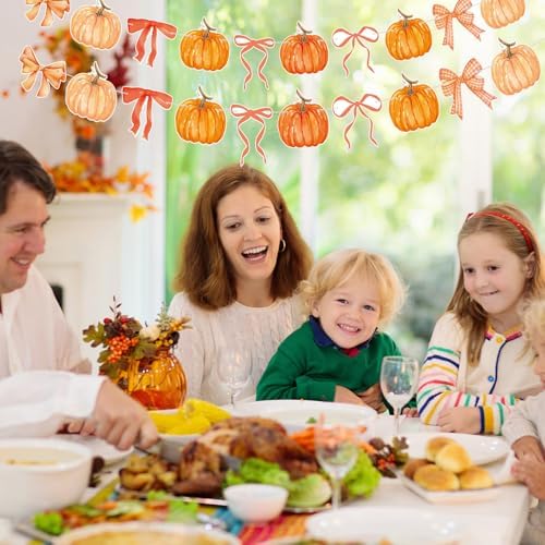 Oudain 2 Pack Pumpkin Banner 6.56 Ft, Orange Paper Bow Fall Thanksgiving - Image 6
