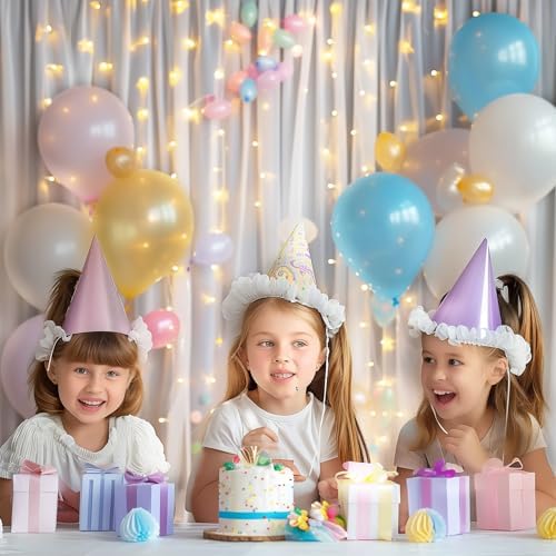 10 FT x 8 FT White Backdrop Curtain - Tulle Backdrop Curtain with 9.8FT Lights String - Sheer Backdrop Curtains with 4 Inch Rod Pockets for Birthday Weddings Baby Shower Celebration Party Decorations - Image 6