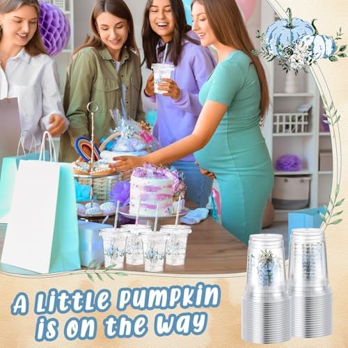 Pickmesh 50 Pcs Fall Little Pumpkin Baby Shower Plastic Cup, Blue - Image 5
