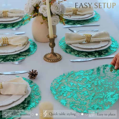 Snowkingdom 100 Pcs Green Placemats Round Disposable Glitter Charger 13" - Image 6