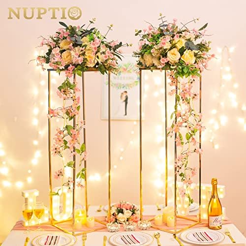 NUPTIO Gold Vases Wedding Centerpieces, Geometric Stand, 31.5" Tall, 2 Pcs - Image 2
