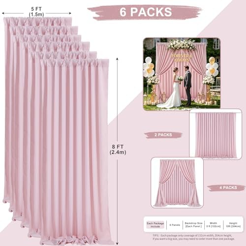 Dusty Rose Backdrop Curtains 30ftx8ft Wedding Polyester Photo Drapes - Image 3