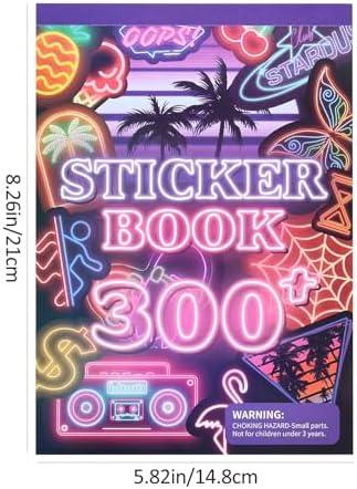 300+ Pieces Cool Neon Stickers Book for Laptop Phone Case Guitar Skateboard Helmet Bike Car Decals Scrapbooking Journaling Notesbook Luggage Water Bottles, Prizes Gift for Kids Teens Classroom Reward - Image 3