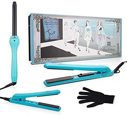 Brilliance New York Trio Flat and Curling Irons Set, Turquoise, 1.25 Inch Flat Iron, 0.5 Inch Mini Flat Iron and Clipless Curling Iron by BrillianceNewYork