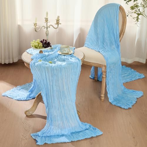 6 Pack Light Blue Cheesecloth Table Runner Boho Gauze Home Decor - Image 6
