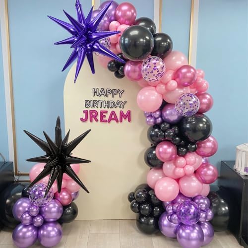 Pink and Purple Balloon Garland Arch Kit, Black Purple Pink Metallic Confetti Latex Party Balloons with Explosion Star Foil Balloon for Girls Bridal Baby Shower Wedding Birthday Party Decorations - Image 3