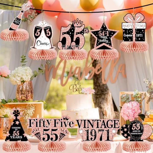 9Pcs 55th Birthday Decorations Honeycomb Centerpieces for Women, Rose Gold Pink Happy 55th Birthday Centerpieces Tables Toppers Party Decorations Supplies, Vintage 1971 Aged Table Sign Decor - Image 5