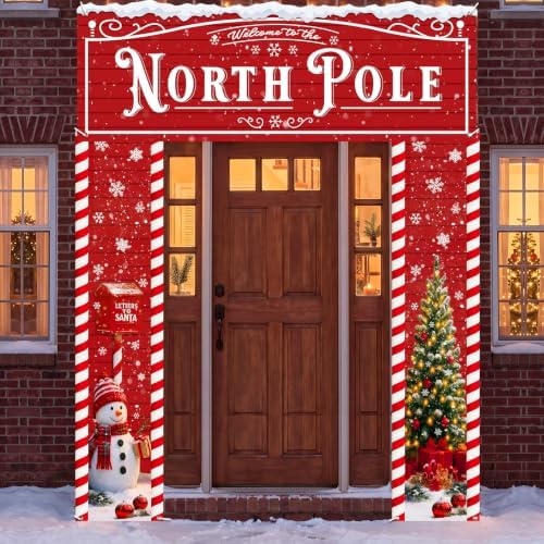 Peryiter 3 Pcs Christmas Door Decorations North Pole Porch Banner by Peryiter