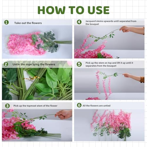 Alotiki Pink Wisteria Hanging Flowers, 12 Pack Fake Hanging Flowers - Image 5