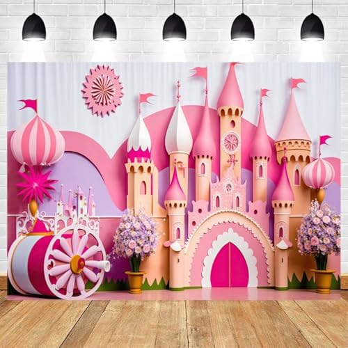 20x10ft Princess Castle Backdrop Pink Purple Floral Girl Birthday Photography Background Kids Birthdays Newborn Baby Shower Banner Decorations Wedding Party Portrait Photo Booth Prop - Image 2