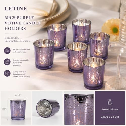 LETINE 6pcs Purple Votive Candle Holders – Standard Votive Size for Regular Votive Candles– Tea Light Candles Holderfor Home Decor, Garden Party Decorations, Engagement Table Decorations - Image 2