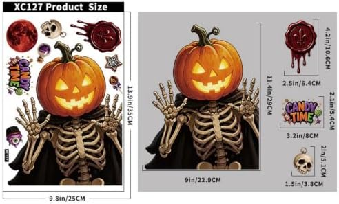 2 Sheets Halloween Window Clings Decorations Ghost Skeleton Pumpkin Window Stickers Static Spooky Glass Window Sticker Decals for Home Office Classroom Party Haunted House Seasonal Decor - Image 3