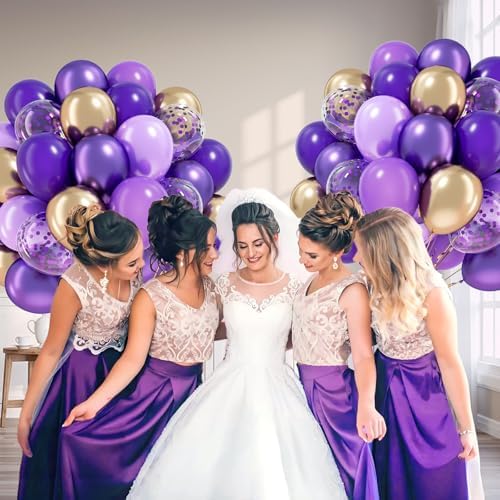 60pcs 12inch Purple and Gold Balloons with Metallic Gold Confetti Balloons - Image 6