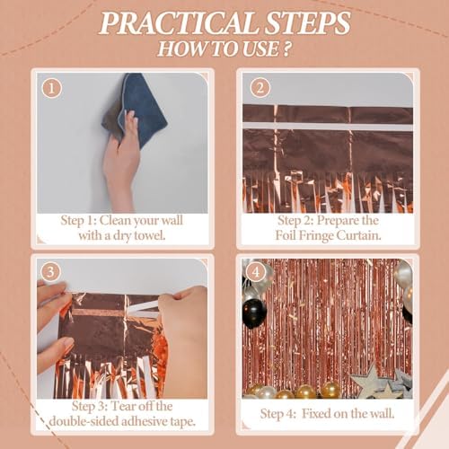 DECOCKRAT 2 Pack Foil Fringe Backdrop - Rose Gold Shiny Tinsel Curtains for Party Decoration/Photo Booth Props - 3.3x6.6 FT Metallic Foil Backdrop for Birthday, Wedding, Graduation, Christmas. - Image 2