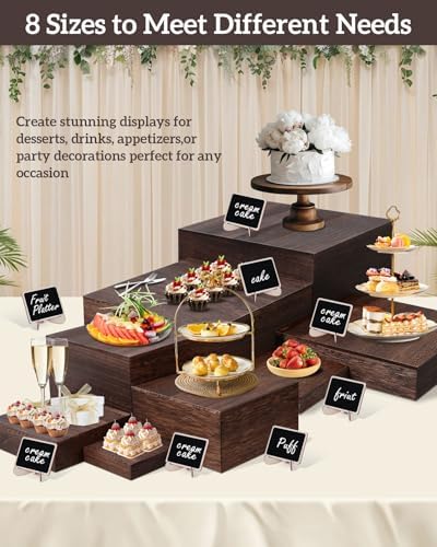 8Sizes Wooden Nested Buffet Risers with Mini Signs for Party Decor - Image 5