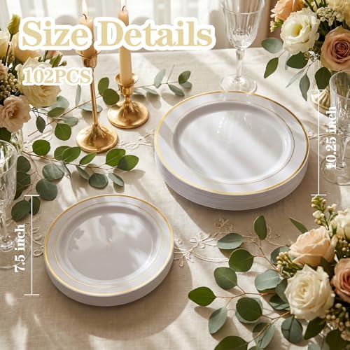 I00000 102 Pcs Gold Plastic Plates, Premium Disposable Gold Plates - Image 4