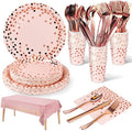 Nkaiso 141Pcs Pink Rose Gold Paper Plates and Napkins Party Supplies for20 by Nkaiso