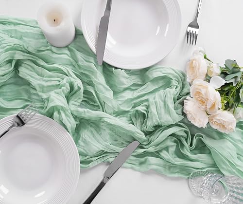 Bailarina 12 Pack Cheesecloth Table Runner 17x108 Inch Long Gauze Cheese Cloth 9ft Wrinkled Sheer Table Runner for Wedding Reception Birthday Party Table Decoration (Grey Green) - Image 2