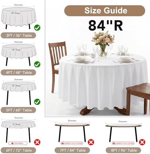 Fitable 8 Pack Navy Tablecloths 84 Inch Round for 36"-60" Tables - Image 6