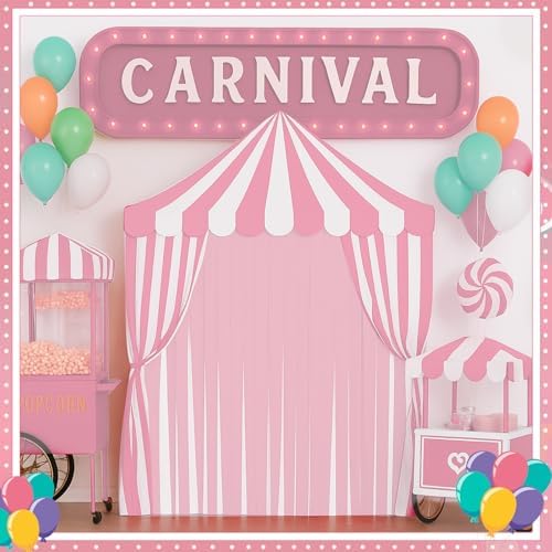 Breling 4 Pcs Carnival Circus Decor Backdrop Tent with Canopy, Pink White - Image 4