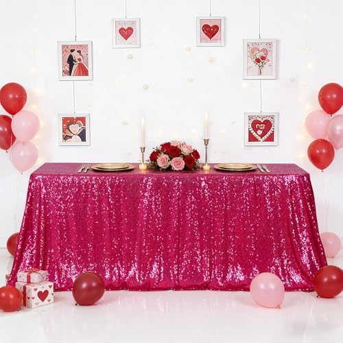 Eternal Beauty Hot Pink Sequin Tablecloth 60 x 120-Inch Sparkly Overlay Rectangle Glitter Table Cover for Wedding Party Birthday Decoration - Image 2